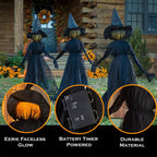Witchwood™ Evergreen Set of 3 LED Lighted Halloween Witch Stakes, 4' Tall for Garden Lawn or Patio