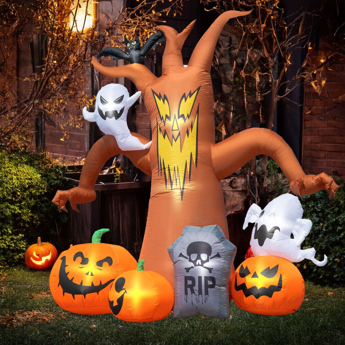Witchwood™ Coolmade 8ft Halloween Inflatables Decorations Inflatable Dead Tree Outdoor Decorations with LED Lights Built-in Blow Up Yard Decoration Pumpkin Ghost for Halloween Outdoor