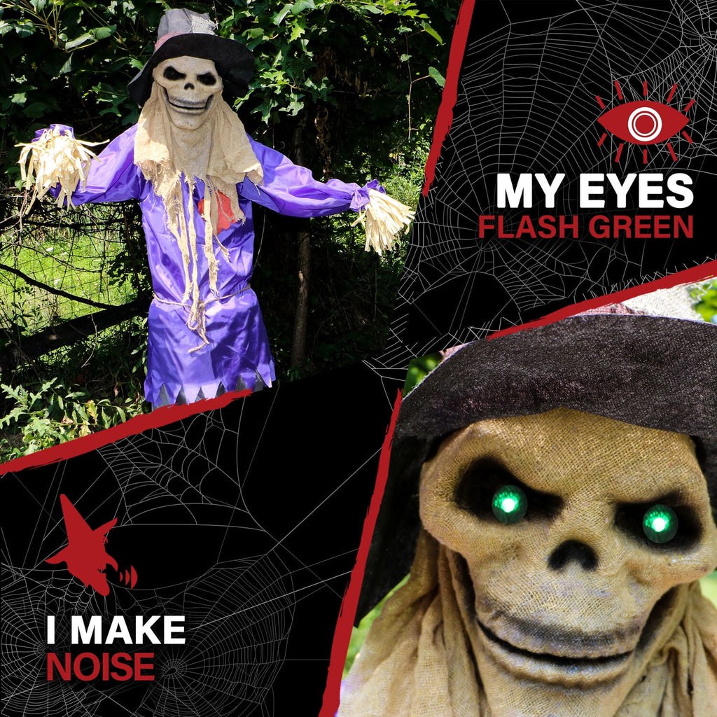 Witchwood™ 6 ft Standing Halloween Scarecrow Yard Decoration with LED Green Eyes, HHSCR-5FLS