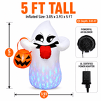 Witchwood™ 5FT Halloween Inflatable Ghost Holding Pumpkin Lantern, Light-Up Blow Up Outdoor Yard Decoration with RGB LED Lights