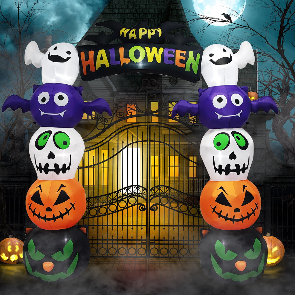Witchwood™ 8.2' Halloween Inflatables Pumpkin Ghost Archway, Blow up Hallowee Decorations with Built-in LED Lights for Holiday