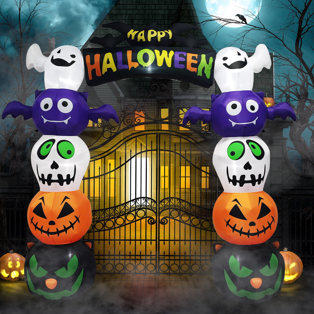 Witchwood™ 8.2' Halloween Inflatables Pumpkin Ghost Archway, Blow up Hallowee Decorations with Built-in LED Lights for Holiday