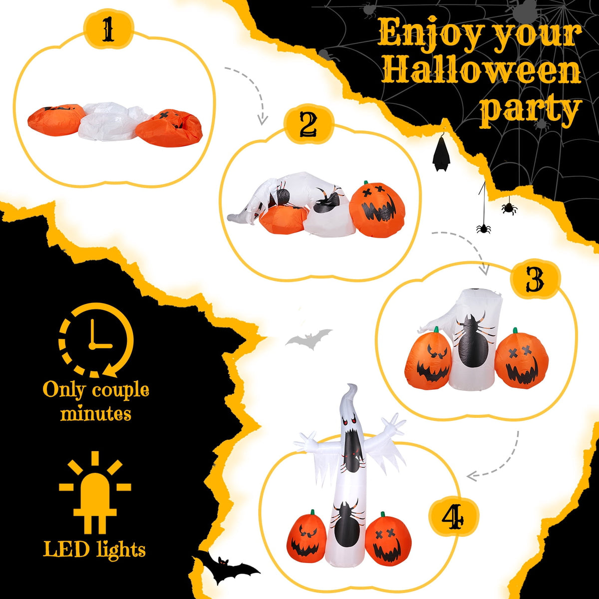 Witchwood™ 12' Halloween Inflatables Outdoor Halloween Decoration Giant Ghost with 2pcs Pumpkin Blow up Decor