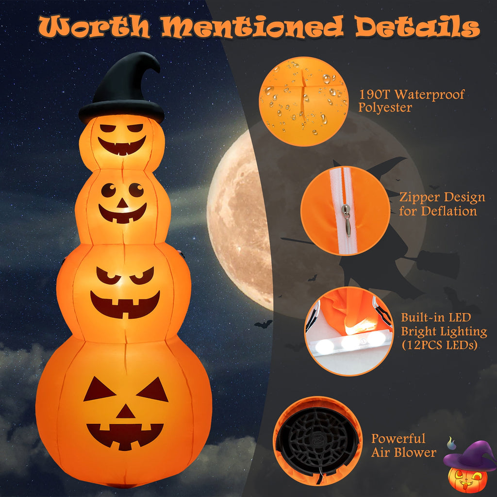 Witchwood™ Gymax 8 ft Inflatable Halloween Pumpkins Stack Holiday Decor w/ Built-in LED Lights