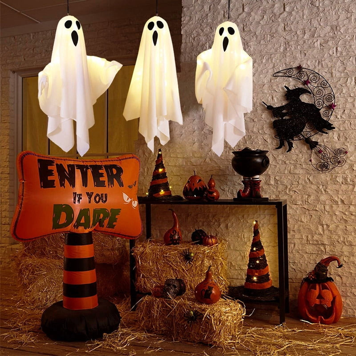Witchwood™ Halloween Decorations, Solar Garden Lights Outdoor, 5Packs Halloween Ghost Decorations Lights Indoor, Solar Scary Ghost Path Lights for Halloween Party Decor, Porches Yards Gardens Lawn, Warm White