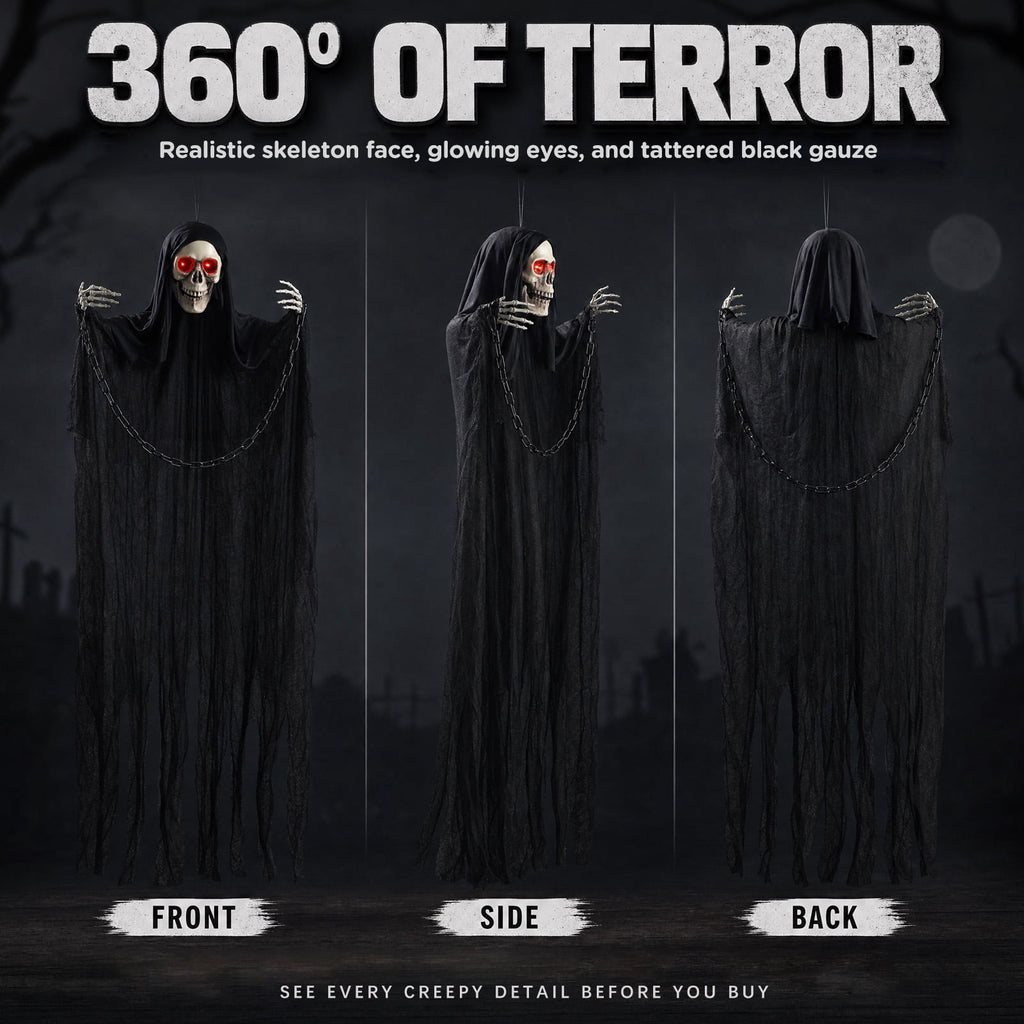 Witchwood™ Halloween Grim Reaper 6ft Hanging Ghost Skeleton Decorations, Spooky Halloween Decor for Yard Haunted House Party Outdoor