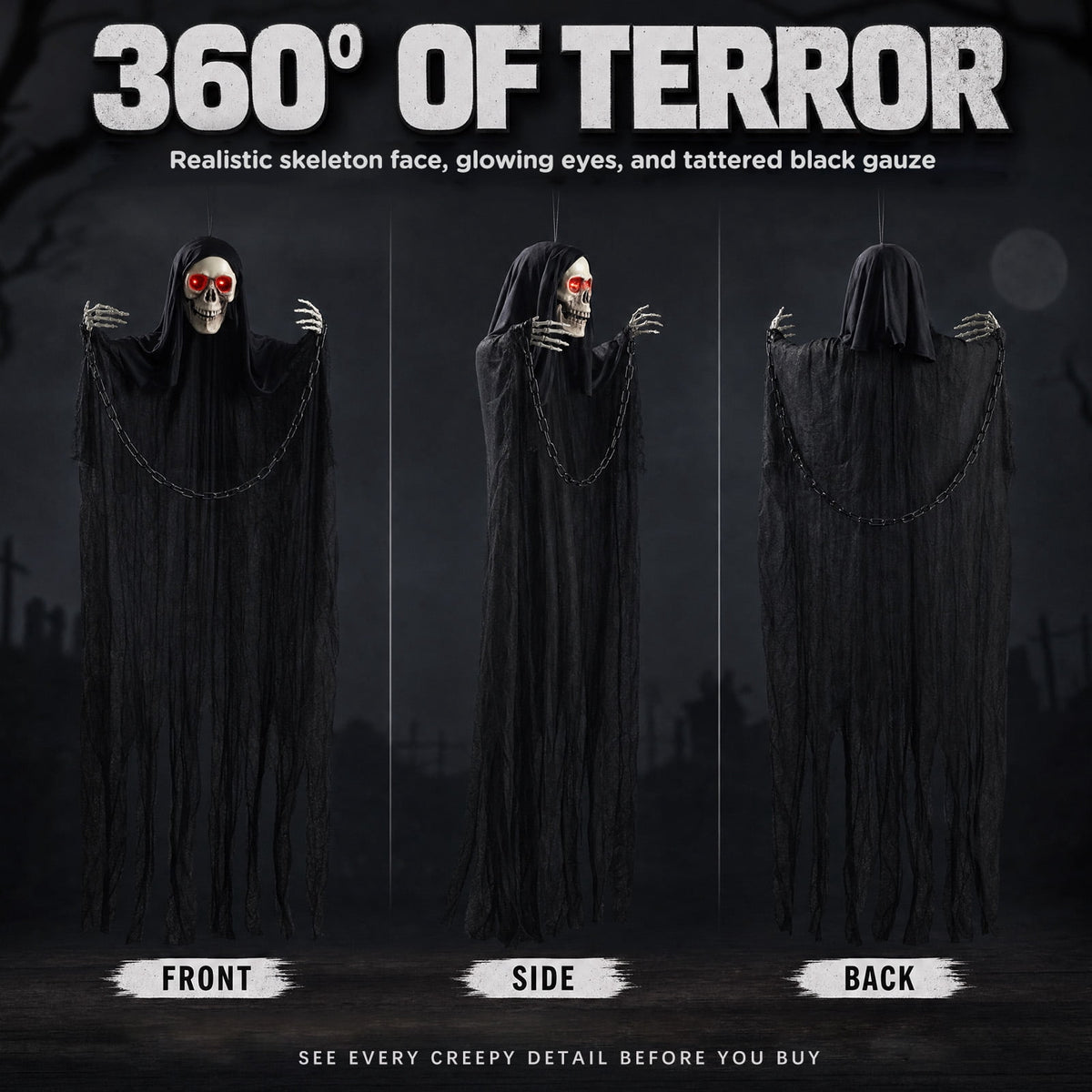 Witchwood™ Halloween Grim Reaper 6ft Hanging Ghost Skeleton Decorations, Spooky Halloween Decor for Yard Haunted House Party Outdoor