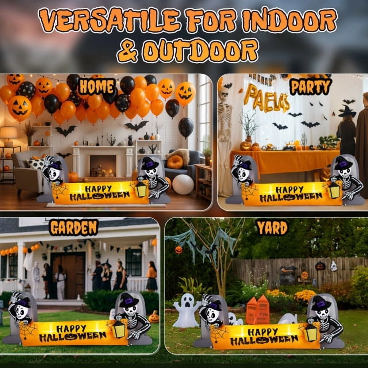 Witchwood™ 9.6FT Halloween Inflatable Skeleton Tombstone Banner, Built-in 4 White LED Lights, Quick Inflation for Yard/Patio/Party