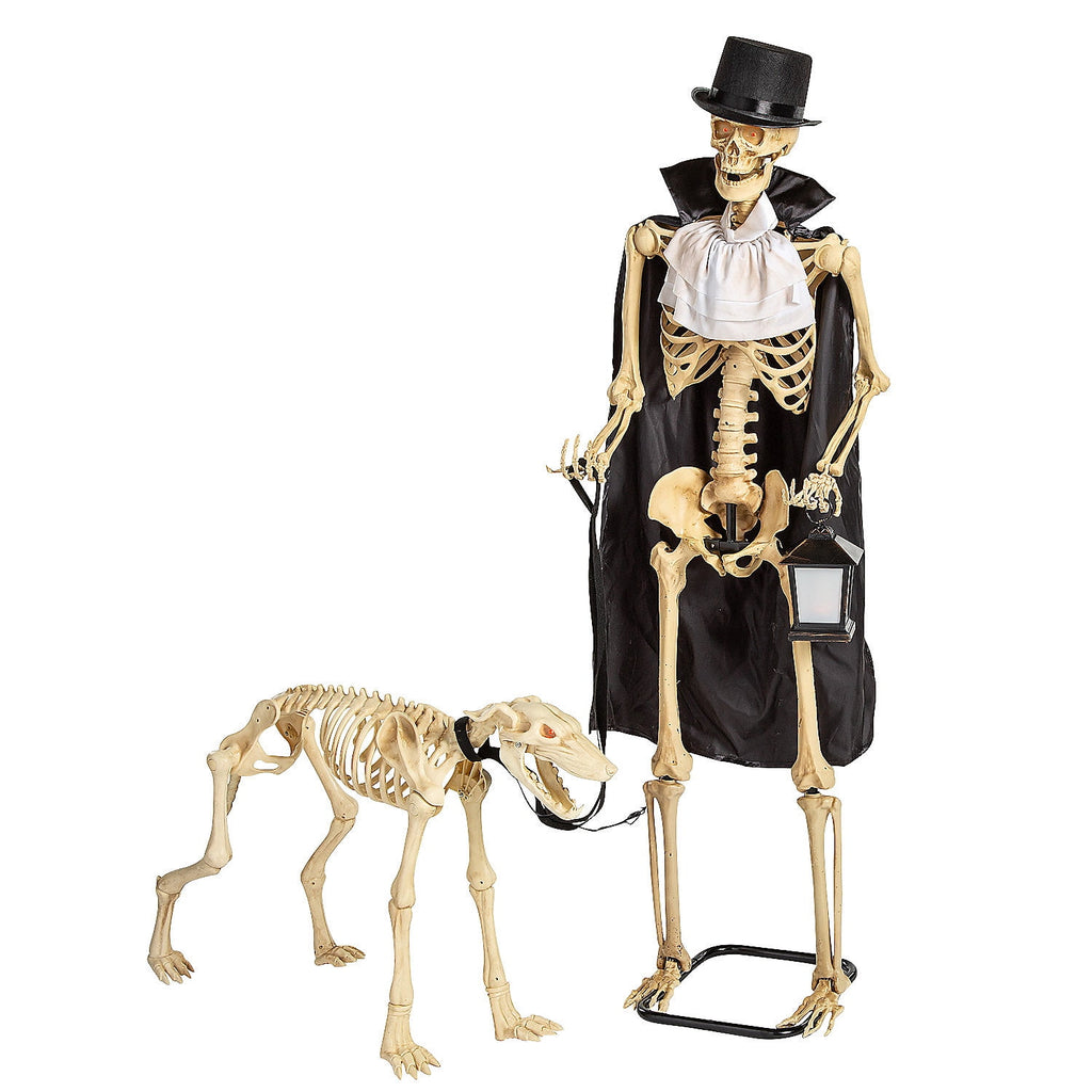 Witchwood™ Fun Express Outdoor Animated Skeleton with Sound-Activated Light-Up Dog Halloween Decoration, 5ft & 3ft
