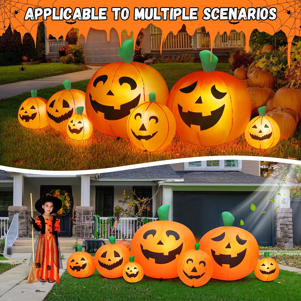 Witchwood™ 8 FT Halloween Inflatables Pumpkin,7 Pumpkins Halloween Outdoor Decoration with Built-in LED Lights,Halloween Blow Ups for Yard, Lawn, Garden Decor