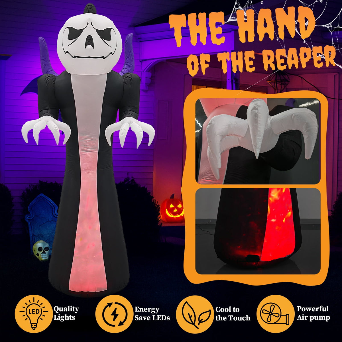 Witchwood™ 12 FT Halloween Inflatables Ghost Outdoor Halloween Decoration w/ Pumpkins Head