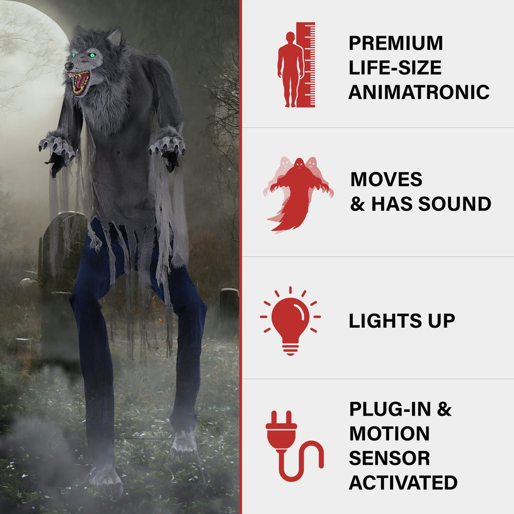 Witchwood™ 7 ft Tall Motion-Activated Towering Werewolf, Premium Halloween Animatronic, Plug-In, HHTWRWOLF-1FLSA