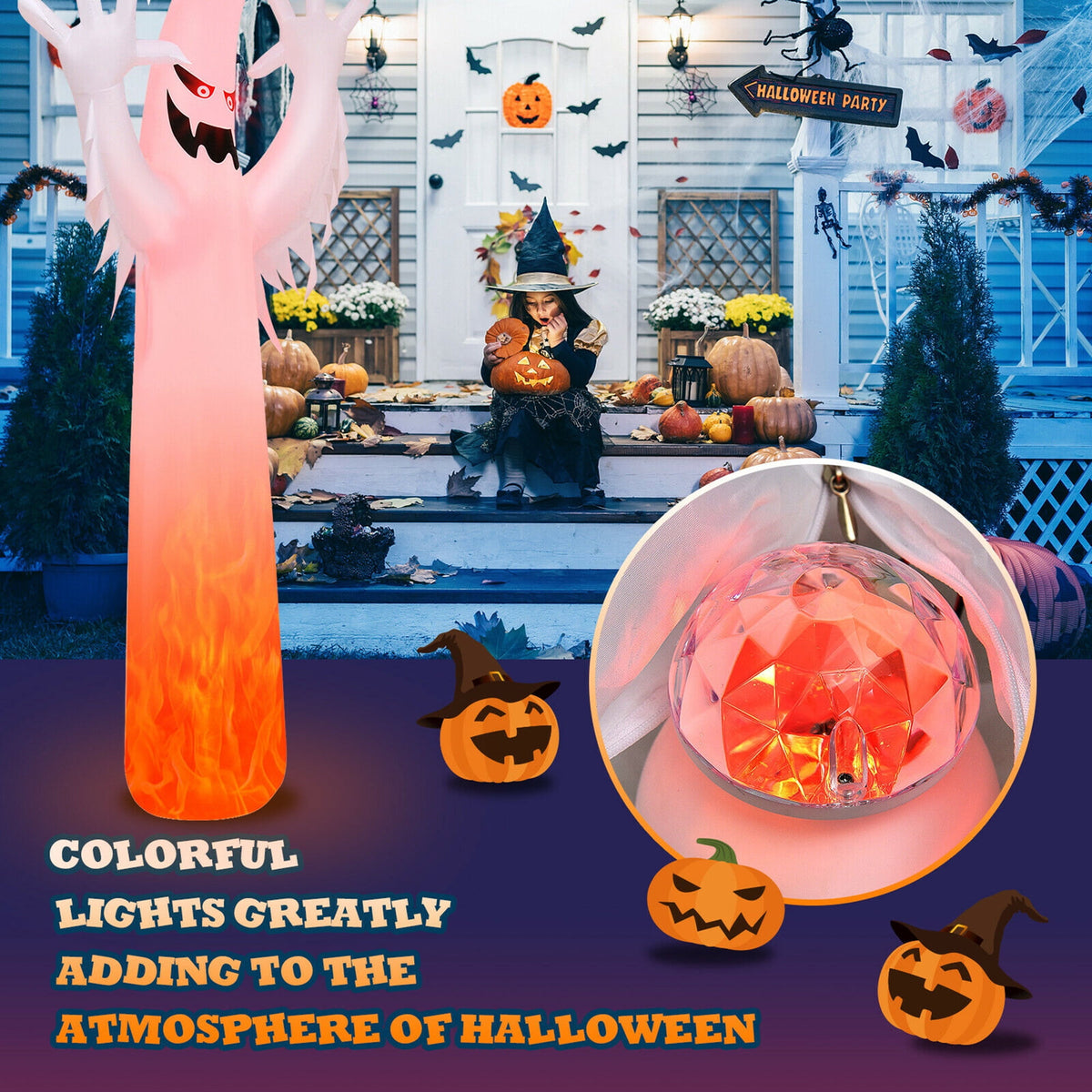 Witchwood™ Gymax 12ft Inflatable Halloween Ghost Blow Up Decoration w/ Built-in Flame Light