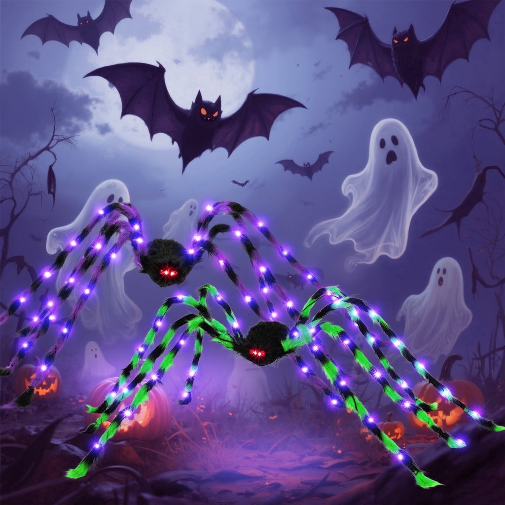 Witchwood™ Halloween Decorations Outdoor, 5Ft Giant Spider Light Up Spider, 2 Pack Scary Large Halloween Spider Decor for Home Party Favor Yard Decor