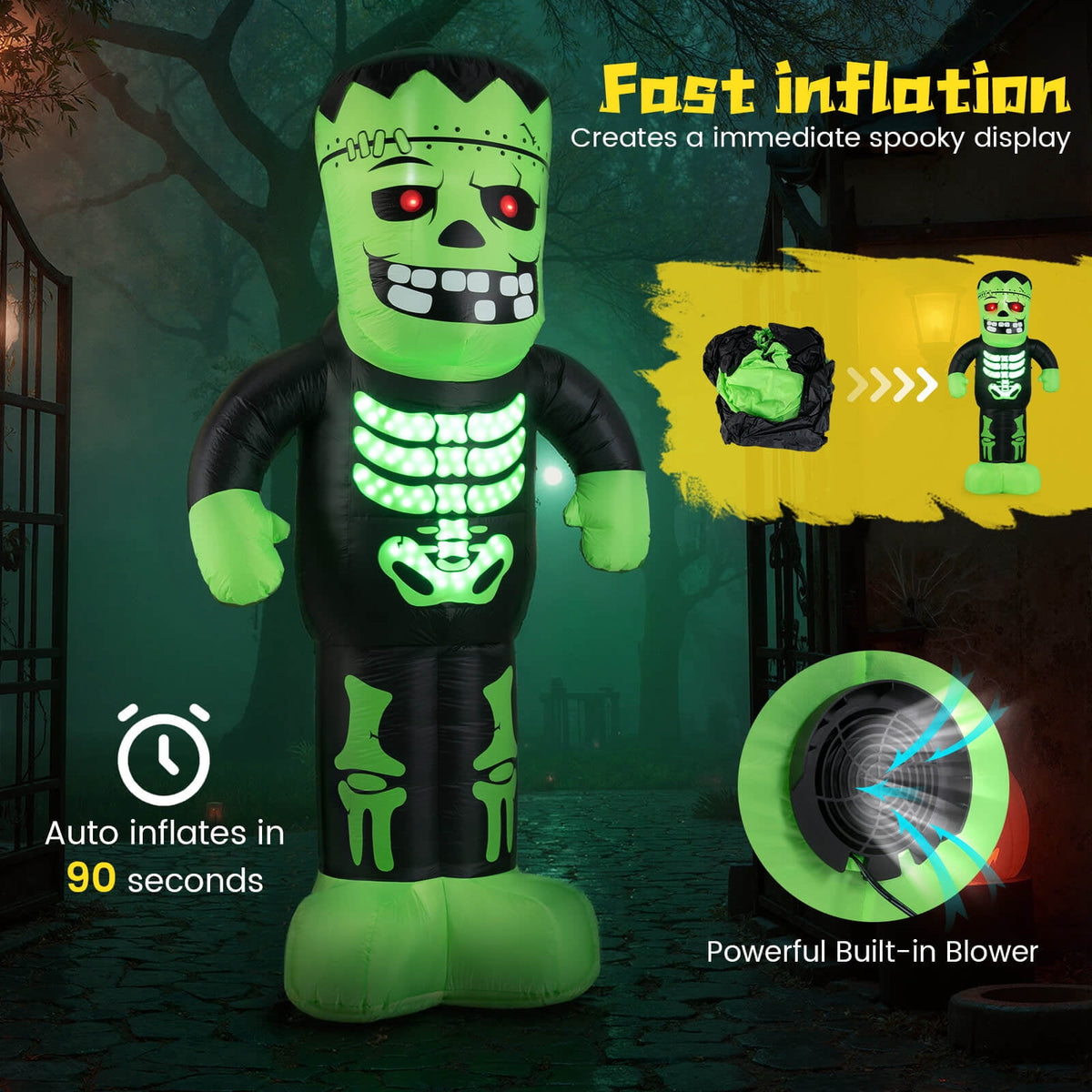 Witchwood™ Costway 8.4 Ft Tall Halloween Inflatable Decoration LED-lit Inflatable Green Zombie