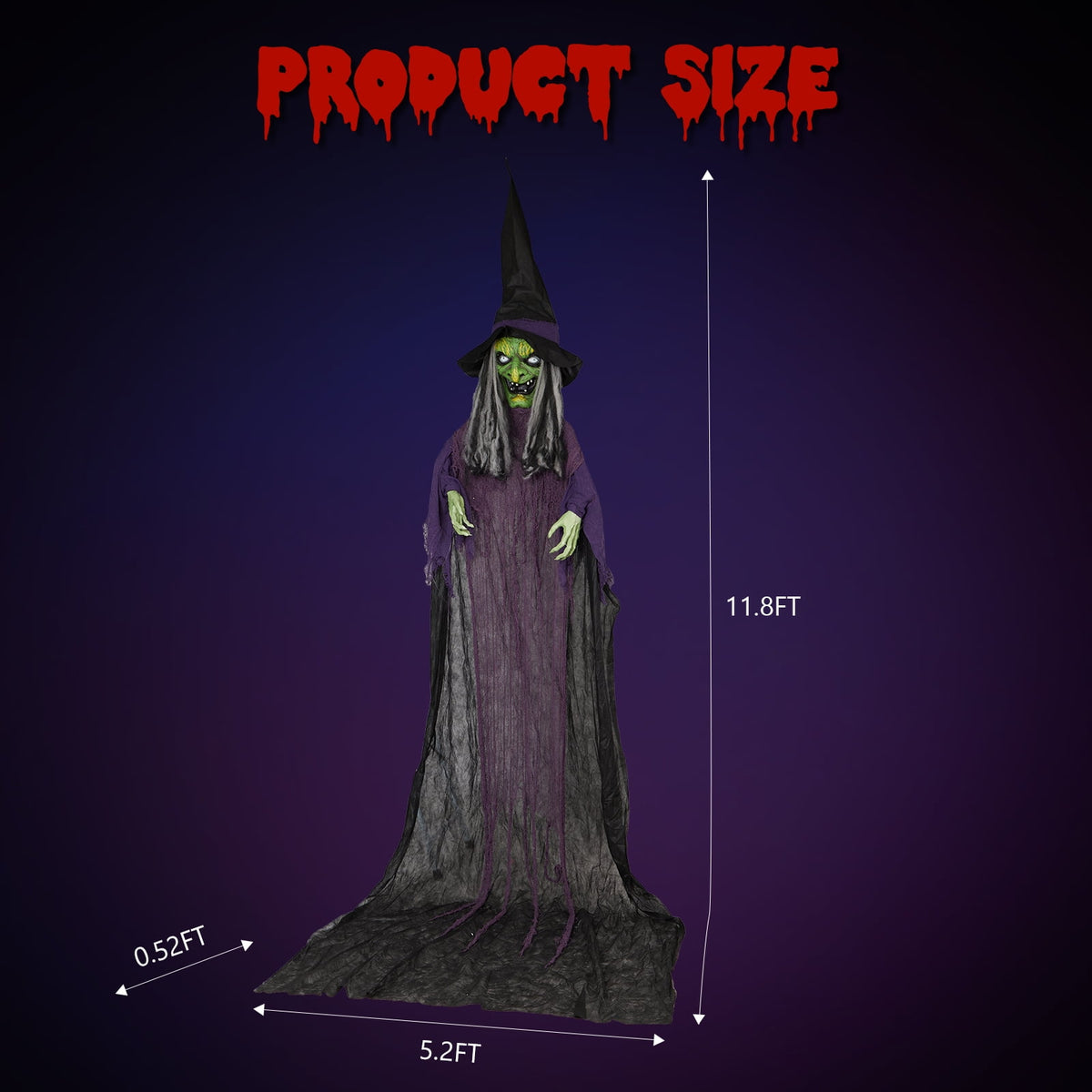 Witchwood™ 12ft Witch Animated Animatronic Decoration Creepy Halloween Hanging Witch w/ Pre-Recorded Screaming