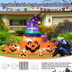 Witchwood™ 8.7ft Halloween Inflatables Pumpkins 7 Blow Up Decor with Witches Hat, Built-in LED Lights for Halloween Party, Yard, Garden, Lawn