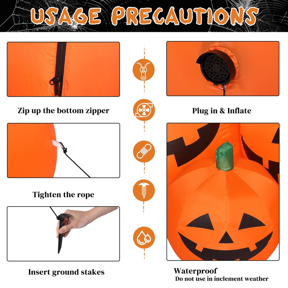 Witchwood™ 7 FT Halloween Inflatables Pumpkin, Halloween Decoration 7 Blow up Pumpkins w/ Build-in LEDs for Halloween Party