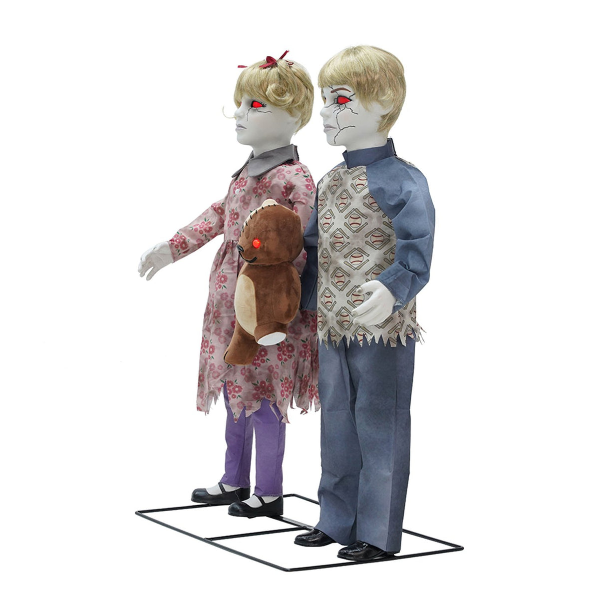 Witchwood™ Apocalypse Twins Halloween Animatronics with Red Eyes & Head Sync, 3-Ft