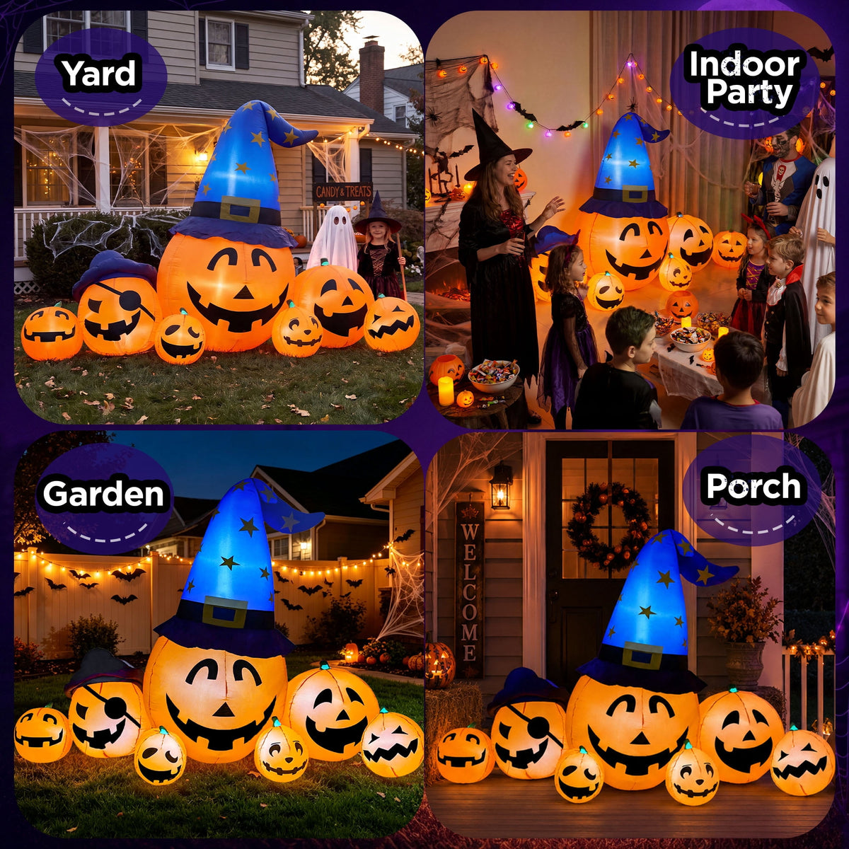 Witchwood™ 8.7ft Long Halloween Inflatable Pumpkin Decoration with Built-in LED Lights, Large Outdoor Blow-Up Yard Decor for Lawn, Garden, Porch, Haunted House and Halloween Party