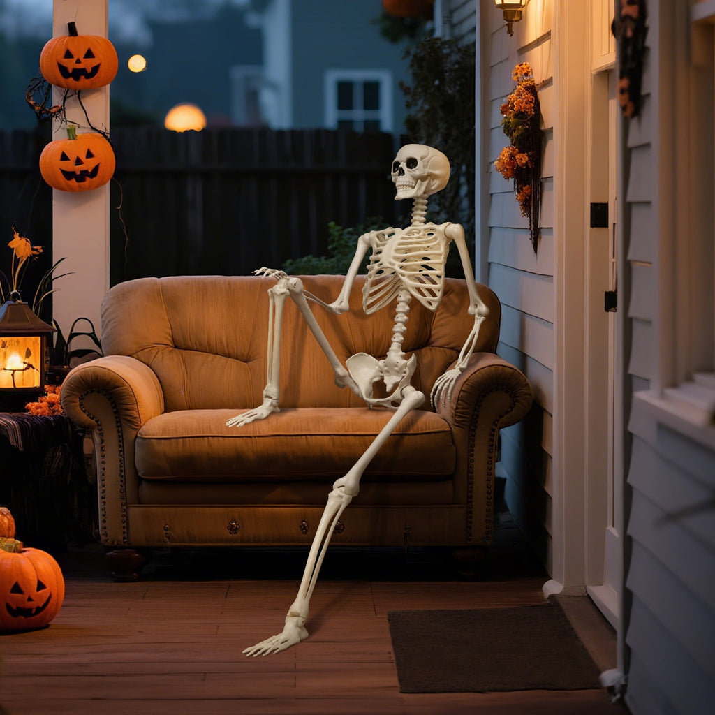 Witchwood™ 5.4 ft Halloween skeleton decoration, with movable joints, flexible skeleton for poses, scary skeleton suitable for indoor and outdoor Halloween decorations, haunted houses, courtyards, cemeteries.