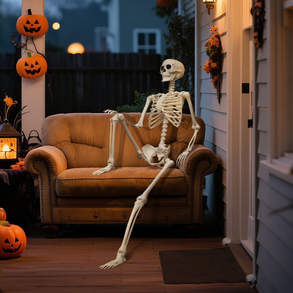 Witchwood™ 5.4 ft Halloween skeleton decoration, with movable joints, flexible skeleton for poses, scary skeleton suitable for indoor and outdoor Halloween decorations, haunted houses, courtyards, cemeteries.
