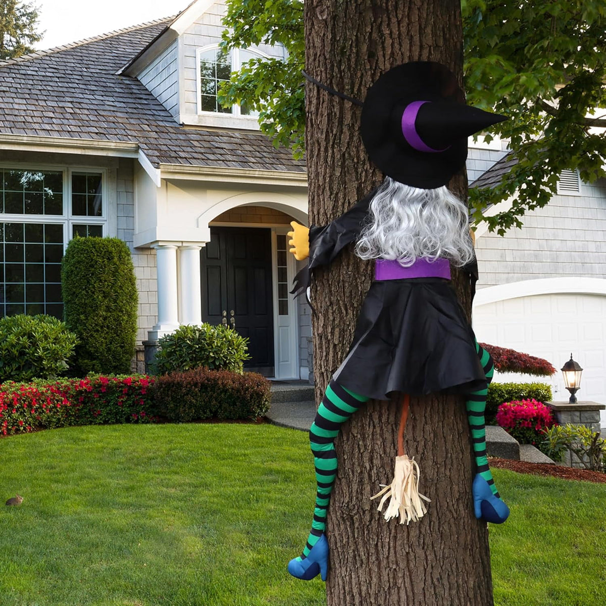 Witchwood™ Crashing Witch into Tree Large Halloween Decorations Outside, 63" Flying Witch Crashing Halloween Decor, Hanging Witch Decor Outdoor Ornaments for Front Porch, Door, Yard, Tree, Fence