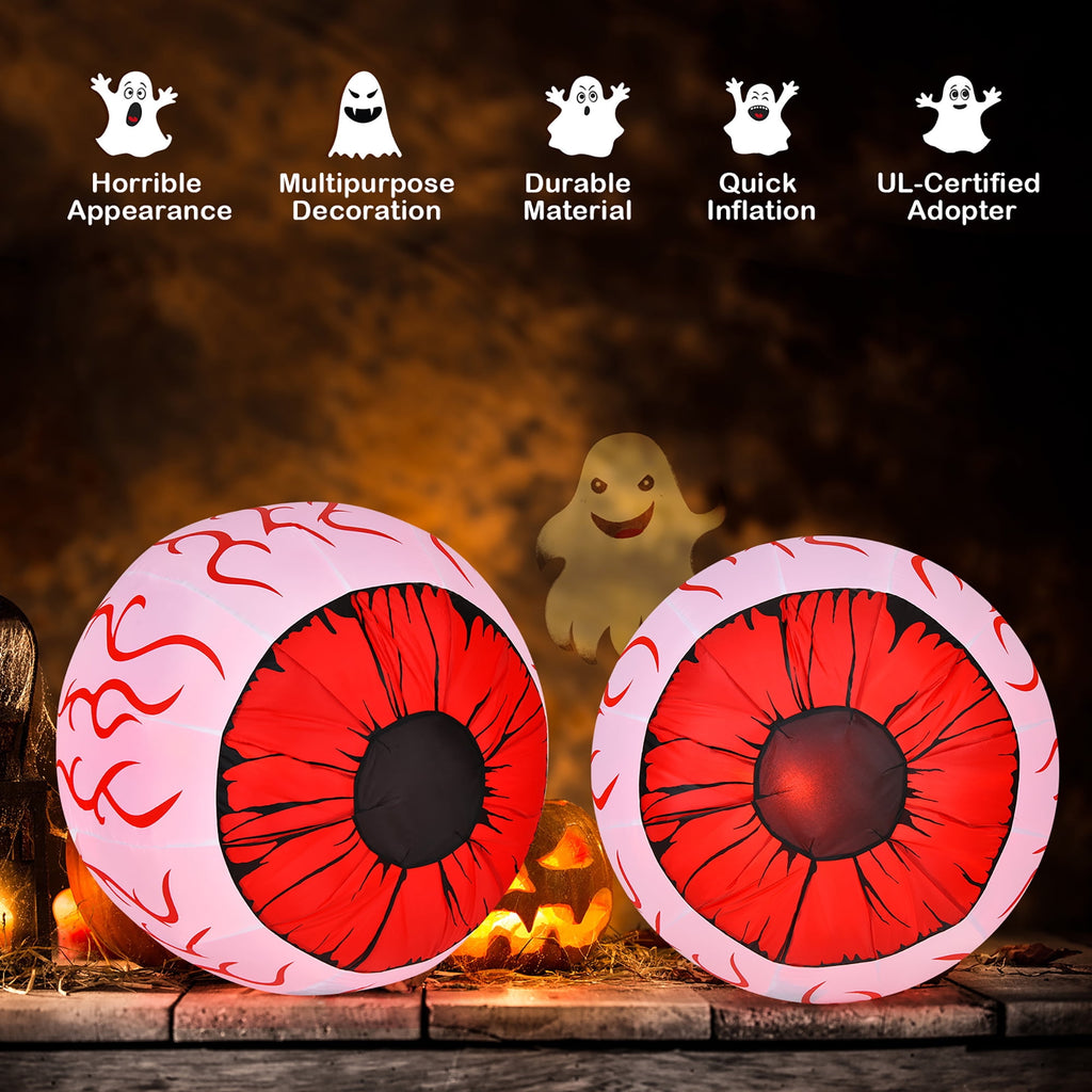 Witchwood™ Costway 2 Pack 3 FT Halloween Inflatable Eyeballs w/ Air Blower & Red LED Lights
