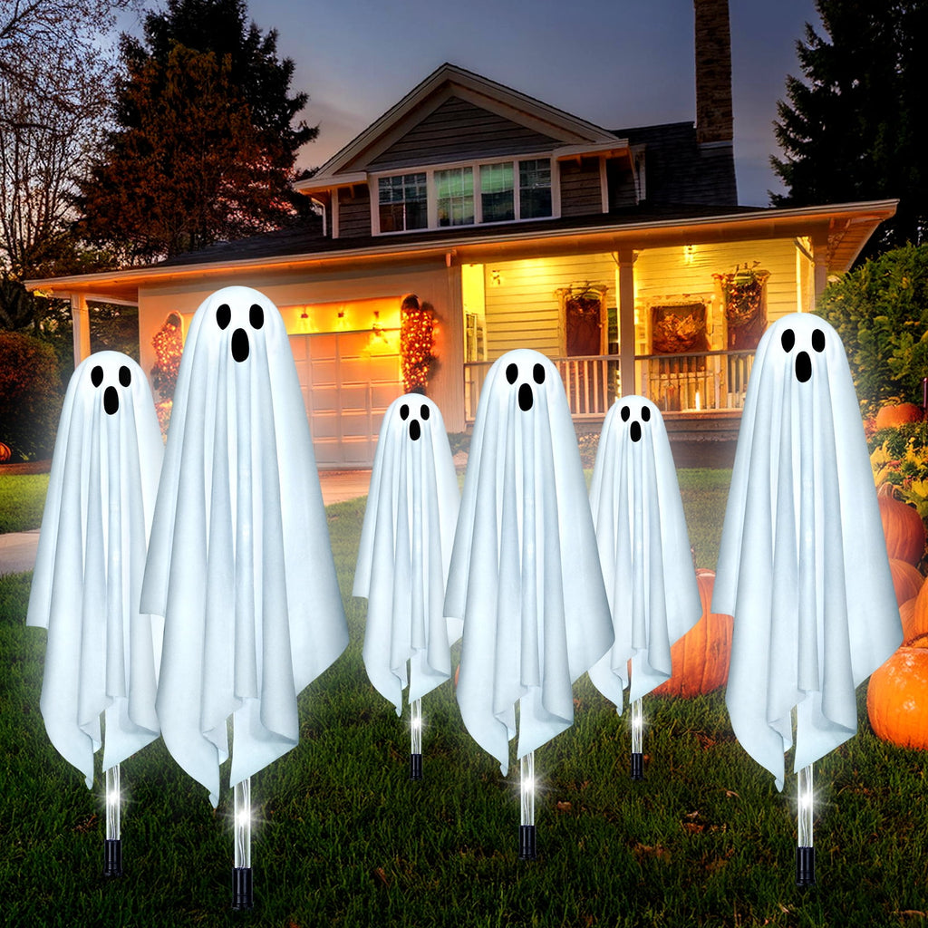 Witchwood™ Halloween Decorations Outdoor, 6 pack Light up Spooky Ghosts with 8 Modes LED Light - Scary Standing Ghosts Decor for Front Door Porch Yard Home Party