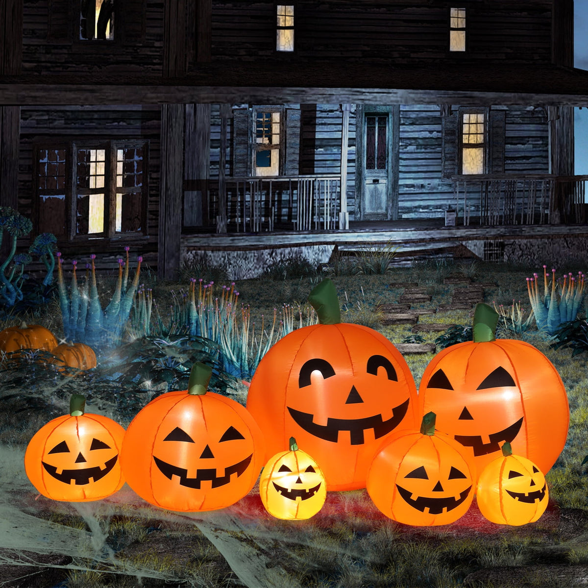 Witchwood™ 7.4' Halloween Inflatables Outdoor Halloween Decoration with LED Lights 7pcs Blow up Pumpkins