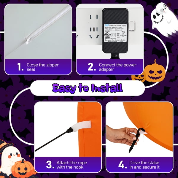 Witchwood™ 8FT Halloween Inflatable Pumpkin Ghost Scene, 5 Total LEDs, Waterproof Polyester, Quick Inflation with Stakes/Ropes for Yard/Garden/Indoor