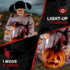 Witchwood™ Lunging Pumpkin Carver Zombie Girl with Jack O'Lantern by Tekky, 3.2 ft Premium Talking Halloween Animatronic, HHPMPCVR-FLSA