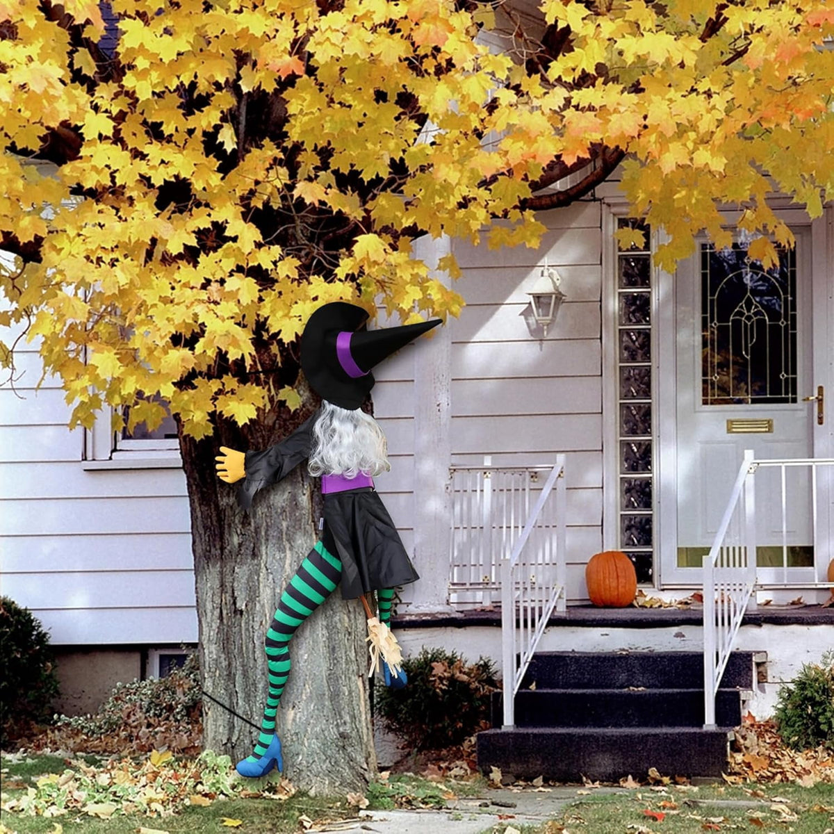 Witchwood™ Crashing Witch into Tree Large Halloween Decorations Outside, 63" Flying Witch Crashing Halloween Decor, Hanging Witch Decor Outdoor Ornaments for Front Porch, Door, Yard, Tree, Fence