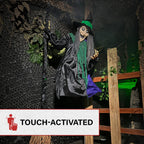 Witchwood™ 6 ft Touch-Activated Mounted Flying Witch Halloween Animatronic, HHWITCH-52FLS