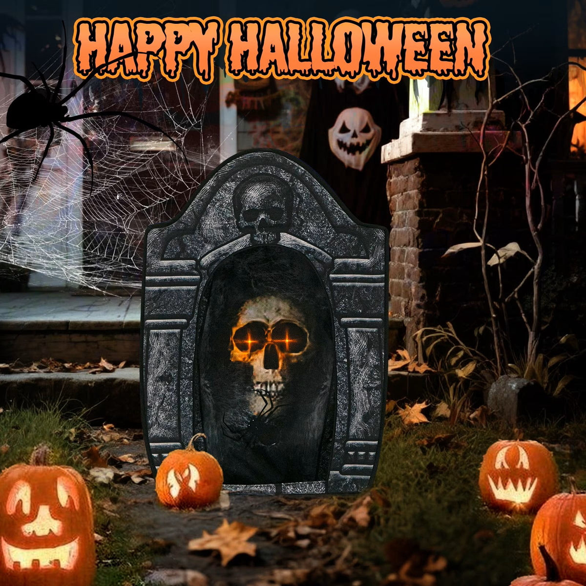 Witchwood™ Wondiair 41" Halloween Skull Tombstone with Glowing LED Eyes, Foldable Outdoor Graveyard Decoration for Yard, Lawn, Cemetery & Haunted House