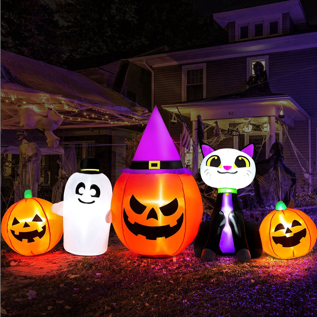 Witchwood™ 8ft Halloween Inflatable Pumpkin & Black Cat Ghost with LED Lights ? Outdoor Yard & Garden Decoration