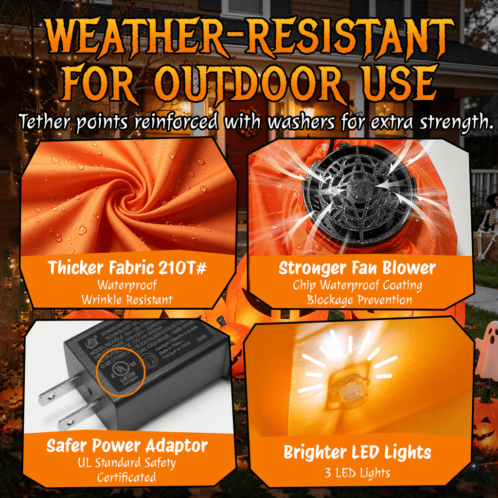 Witchwood™ 7.5 FT Long Halloween Inflatables Pumpkin Family Lighted,7 Pumpkins Blow Up Yard Decoration, Built-in LEDs, Stakes & Tethers Included for Outdoor Lawn Garden Halloween Decor