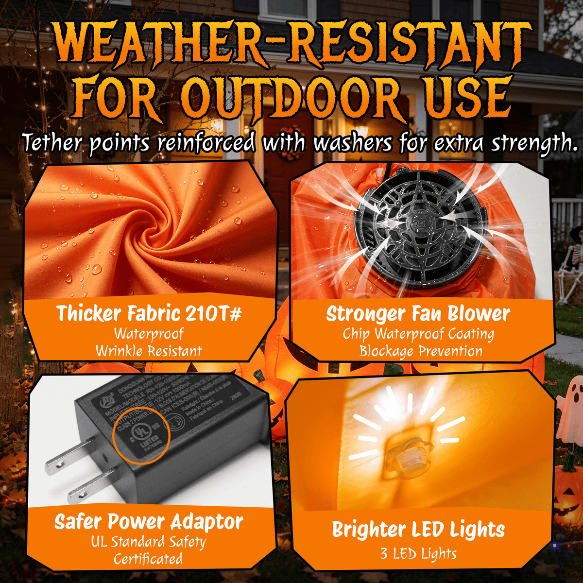 Witchwood™ 7.5 FT Long Halloween Inflatables Pumpkin Family Lighted,7 Pumpkins Blow Up Yard Decoration, Built-in LEDs, Stakes & Tethers Included for Outdoor Lawn Garden Halloween Decor