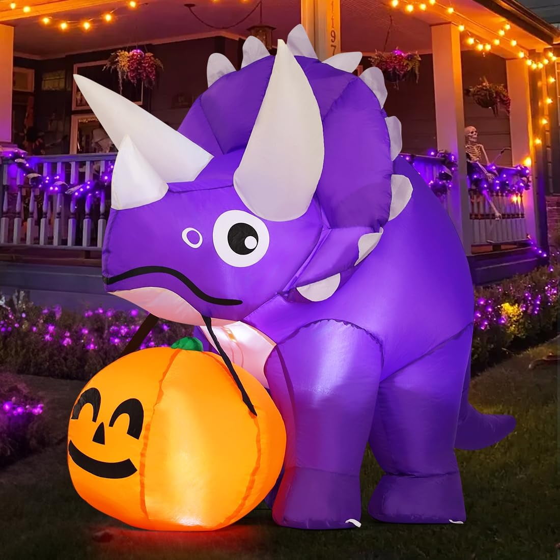 Witchwood™ Halloween Inflatable 5 FT Halloween Dinosaur Inflatable, Inflatable Halloween Dinosaur Halloween Dinosaur Decorations with LED Lights, Halloween Decorations Inflatables Clearance for Holiday