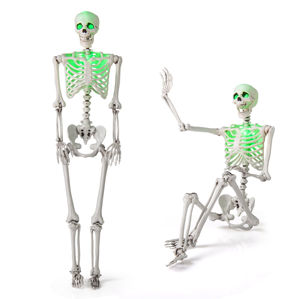 Witchwood™ Costway 5.5 FT Poseable Halloween Skeleton Life-Size Decoration with Built-in Lights Green