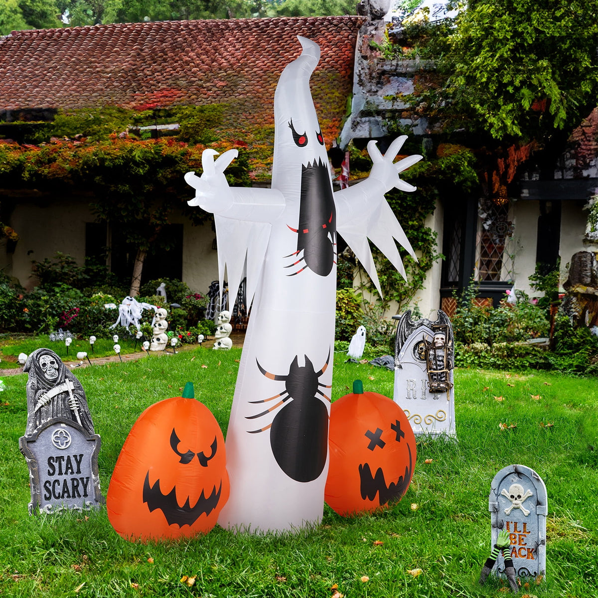 Witchwood™ 12 FT Halloween Inflatables Ghost Pumpkin Outdoor Halloween Decoration