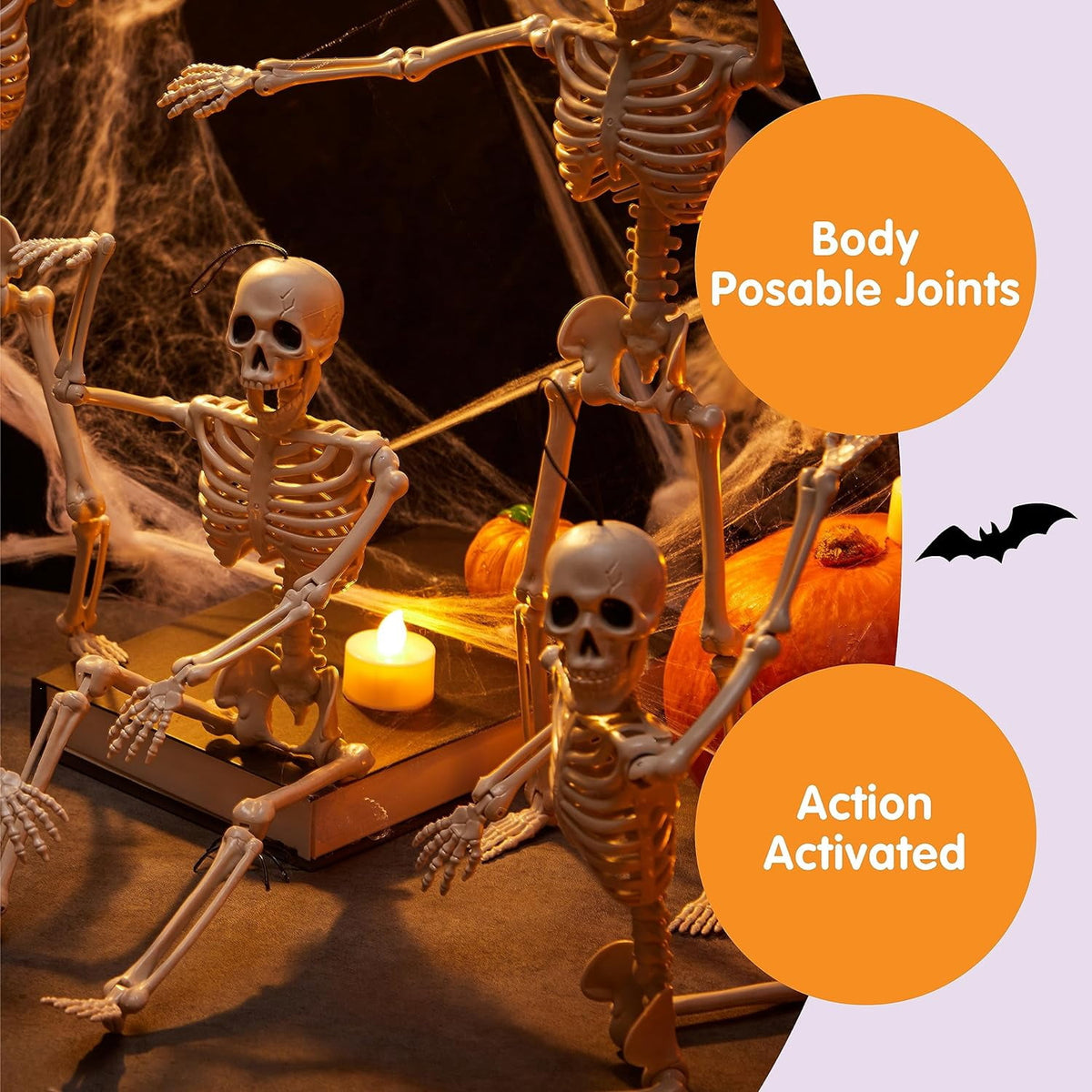 Witchwood™ 5 PCS Posable Halloween Skeleton Decor 16 Inches, Full Body Posable Joints Hanging Skeletons for Halloween Decorations, Graveyard Props, Haunted House Accessories, Spooky Scene Party Favors
