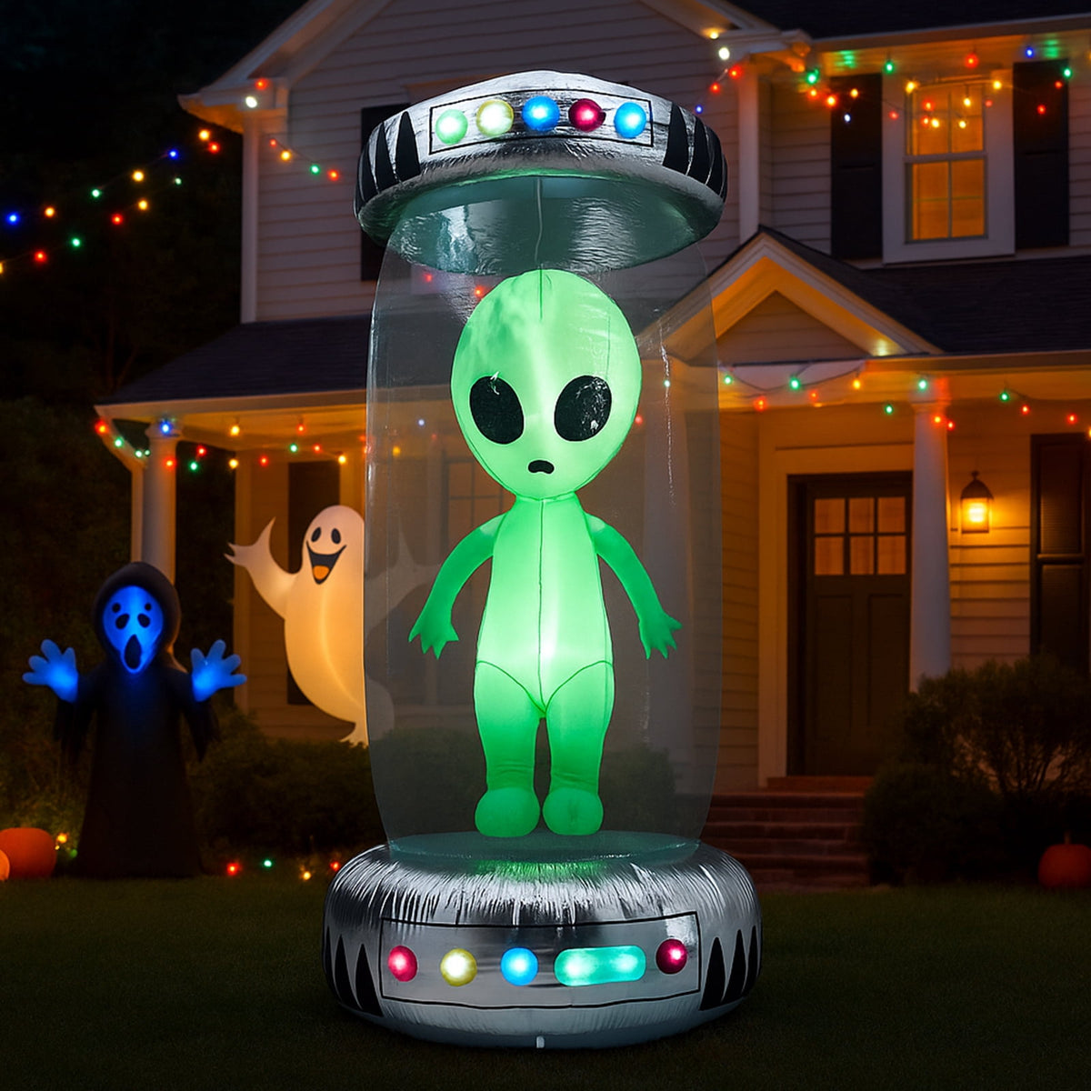 Witchwood™ 8' Halloween Inflatables UFO Alien Decoration Outdoor Light-up Holiday Decoration Halloween Decoration