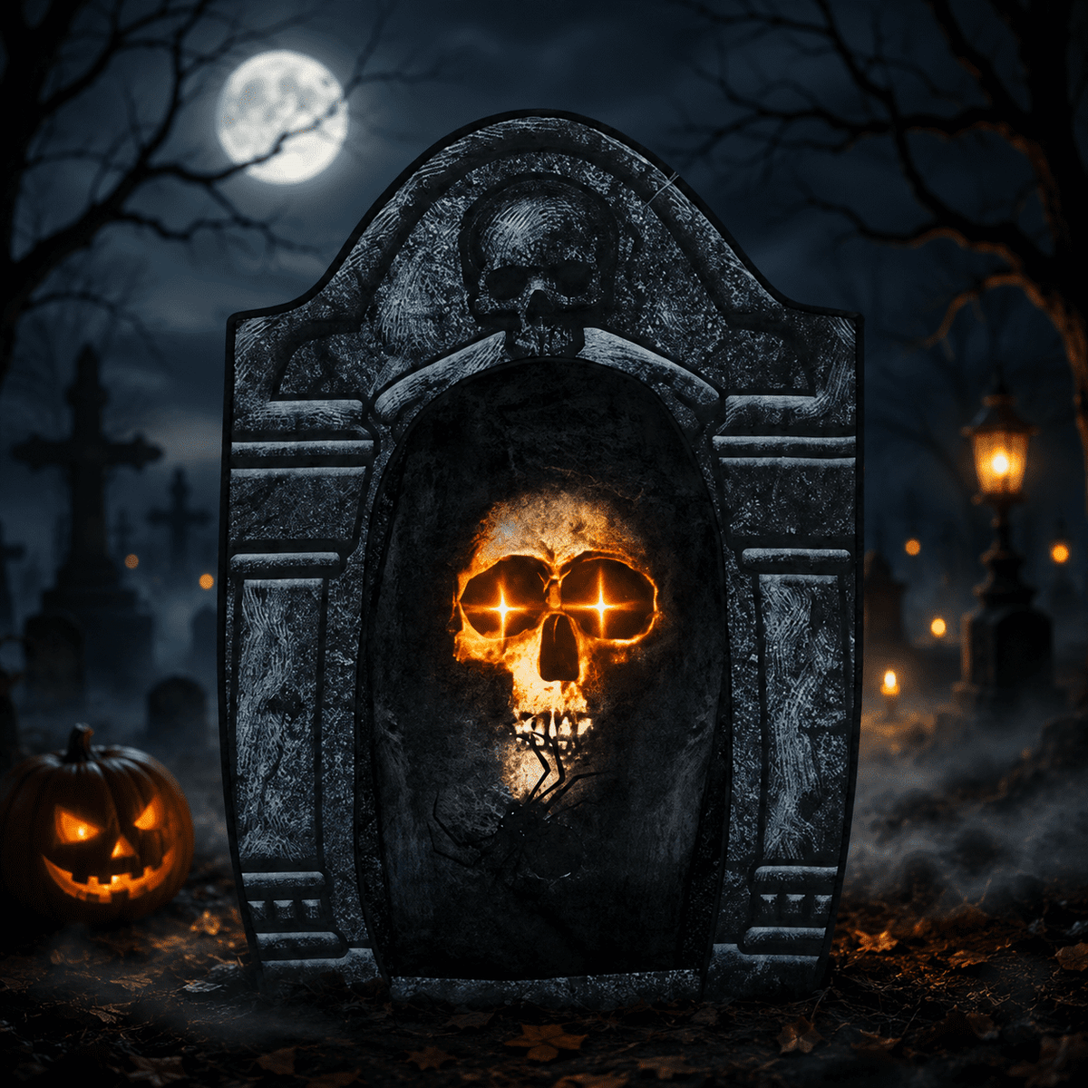 Witchwood™ Wondiair 41" Halloween Skull Tombstone with Glowing LED Eyes, Foldable Outdoor Graveyard Decoration for Yard, Lawn, Cemetery & Haunted House