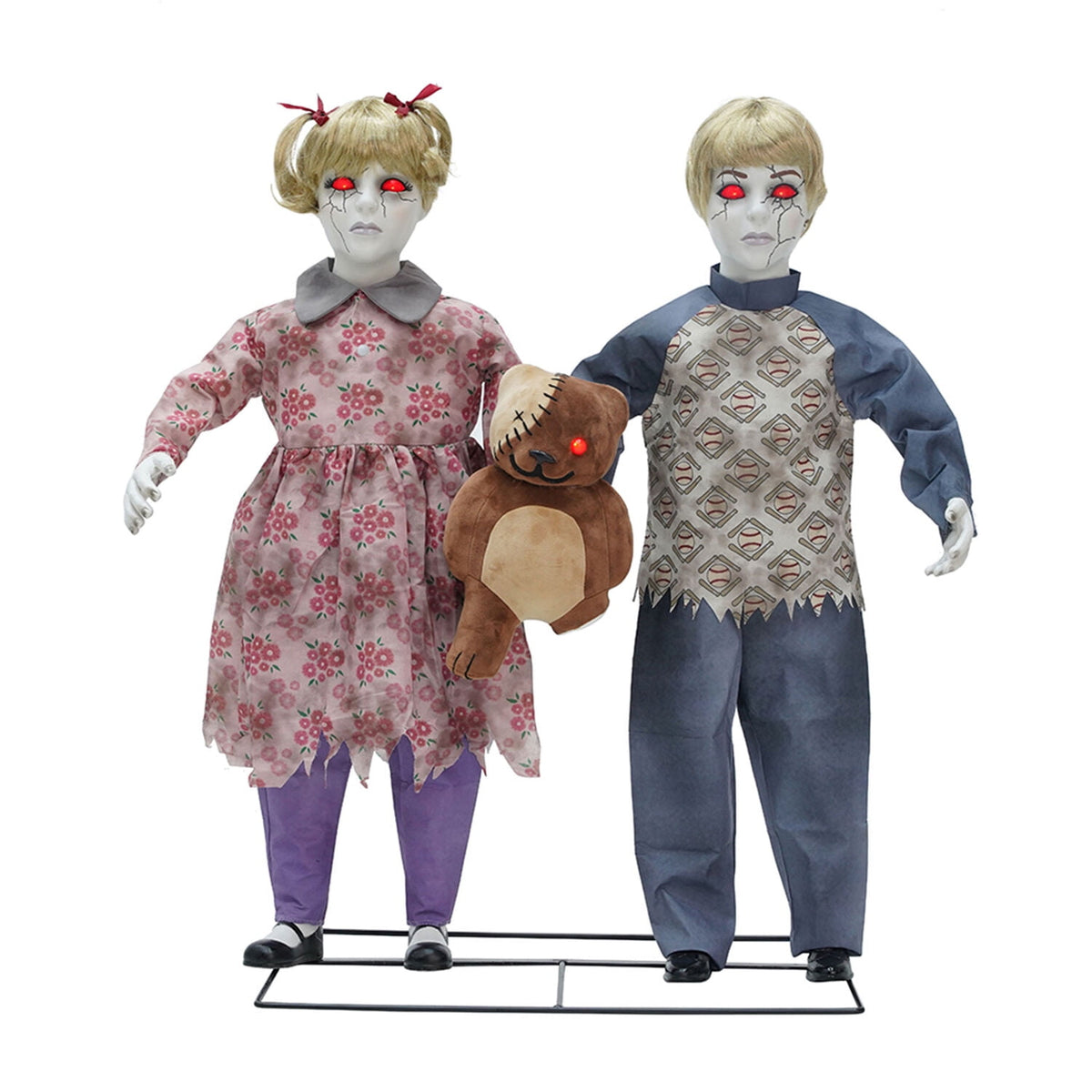 Witchwood™ Apocalypse Twins Halloween Animatronics with Red Eyes & Head Sync, 3-Ft