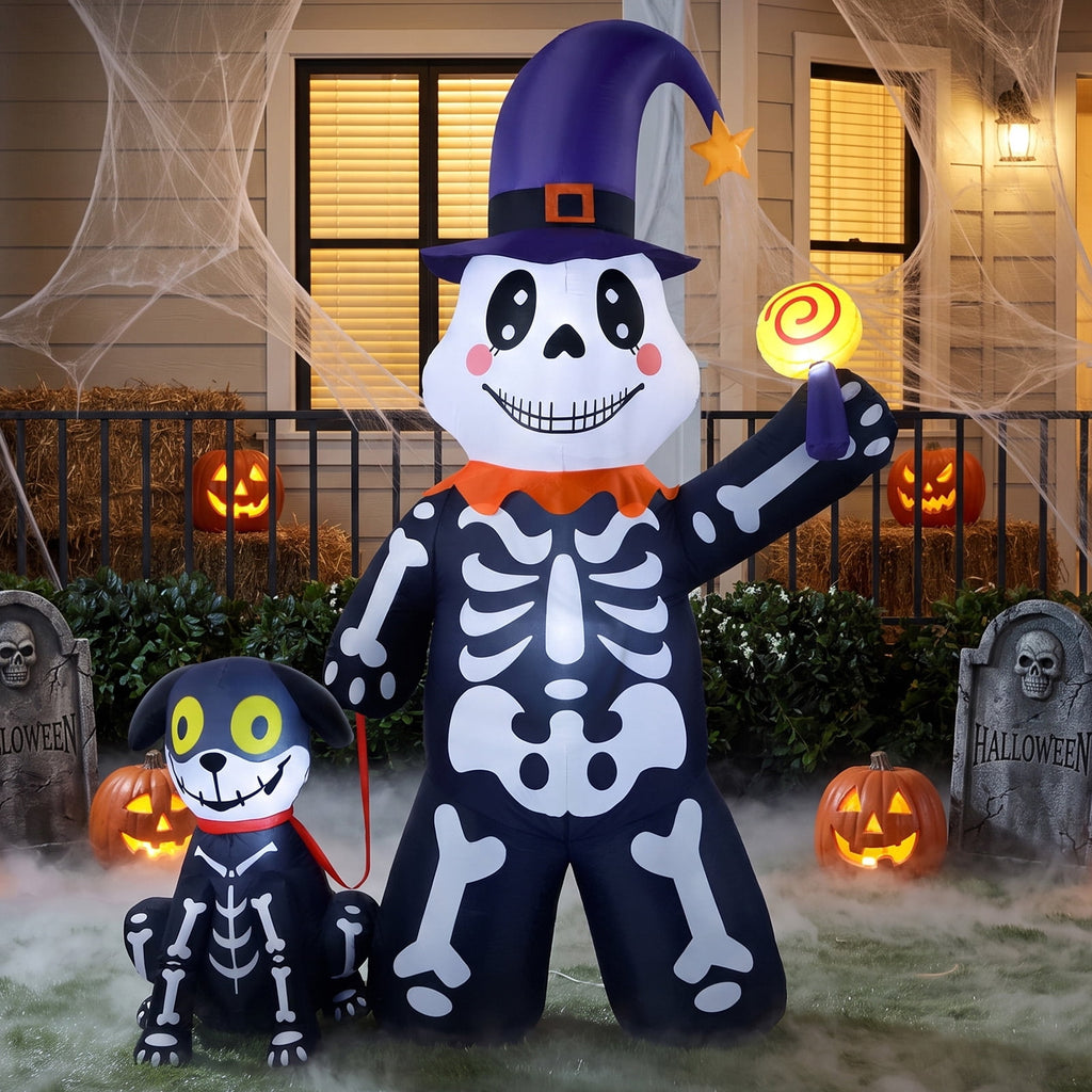 Witchwood™ Halloween Inflatables Decorations Skeleton and Dog, Halloween Blow ups Yard Decorations Outdoor for Garden Lawn