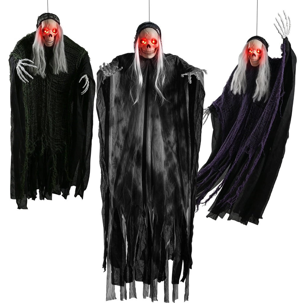Witchwood™ 3 Pack Hanging Skeleton Ghosts for Halloween Decorations Outdoor, Grim Reaper for Halloween Decor