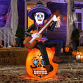 Witchwood™ 6FT Halloween Inflatable Outdoor Decoration, Day of the Dead Skull with Guitar, Blow Up Yard Decor