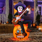 Witchwood™ 6FT Halloween Inflatable Outdoor Decoration, Day of the Dead Skull with Guitar, Blow Up Yard Decor