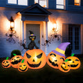 Witchwood™ B&D 8FT Long Halloween Inflatables Pumpkin, Blow Up Pumpkins Inflatables with Witch Hat & Black Cat Built-in LED Lights for Halloween Party Yard Garden Lawn Decor